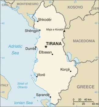 Reference map of Albania (CIA World Factbook)