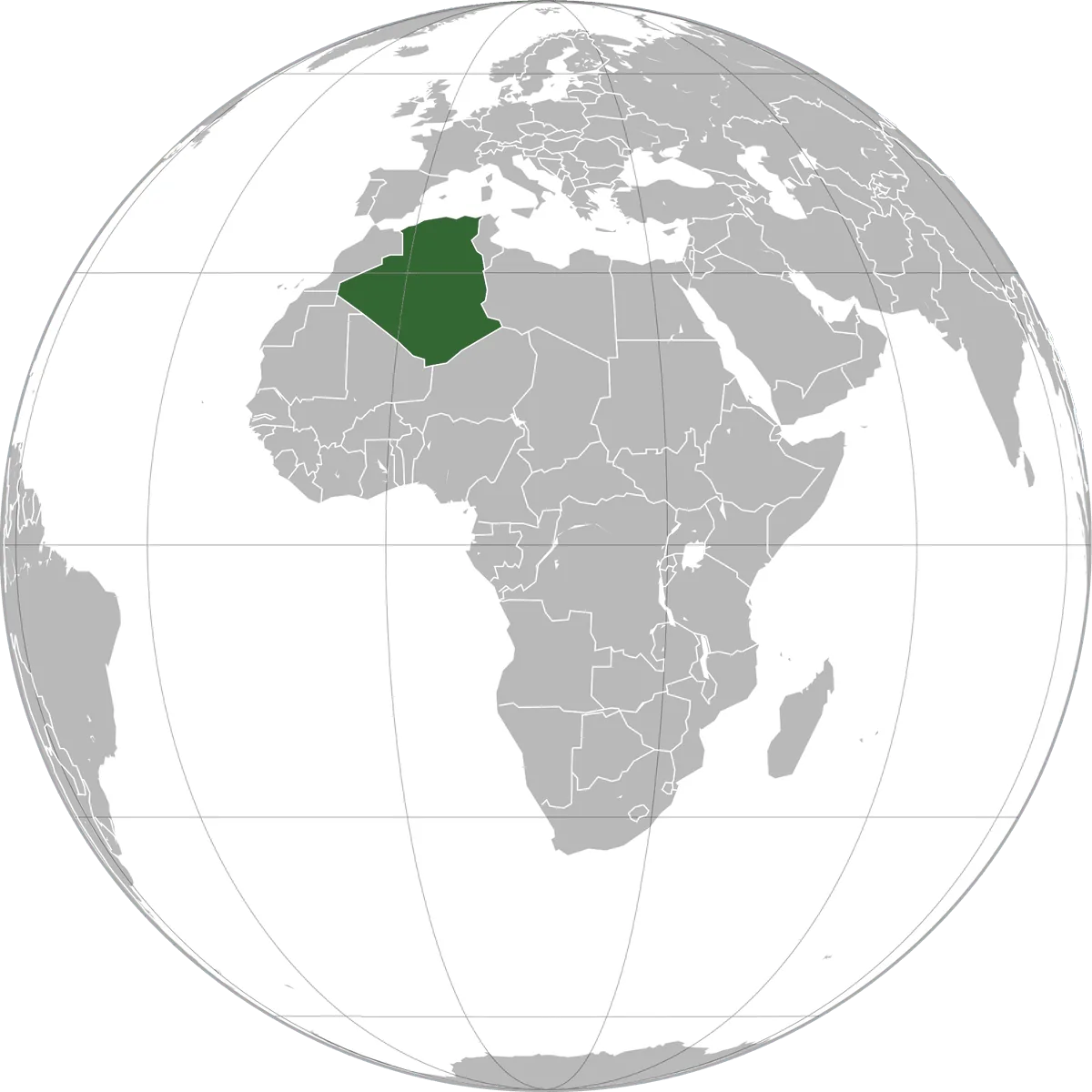Algeria on the globe