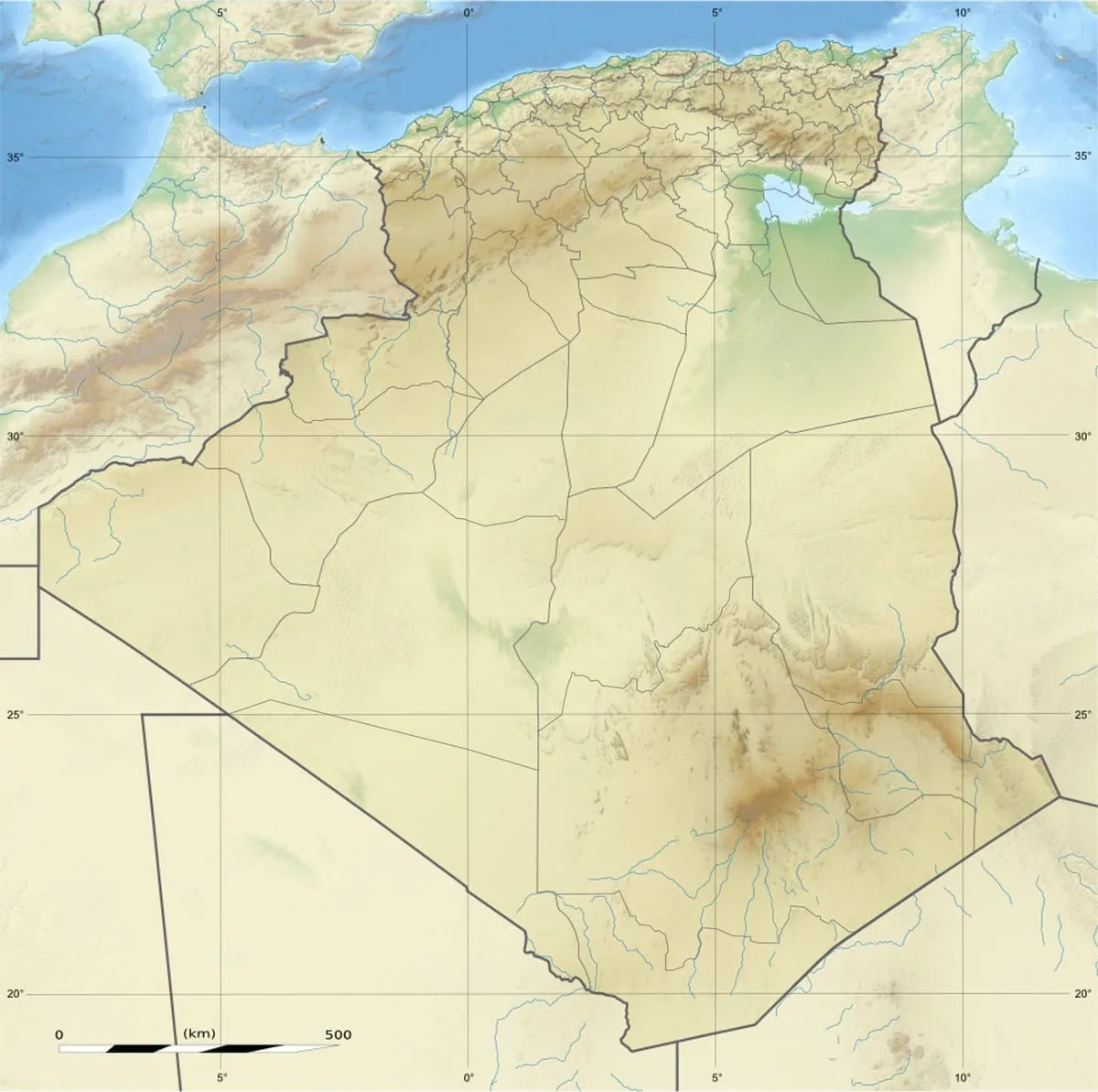 Relief map of Algeria — physical geography