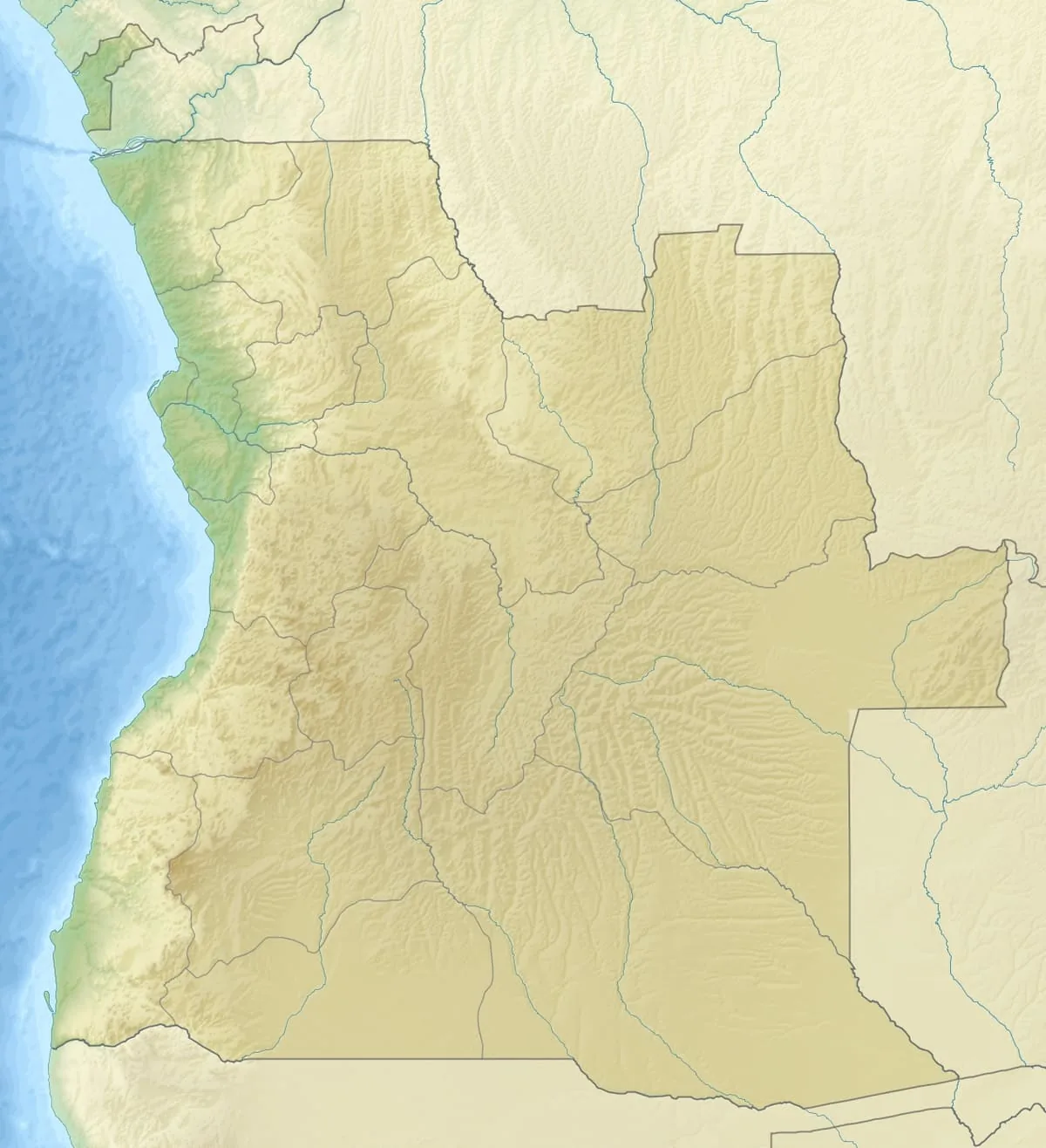 Relief map of Angola — physical geography
