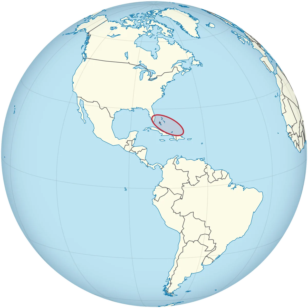 the Bahamas on the globe