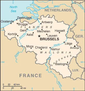 Reference map of Belgium (CIA World Factbook)