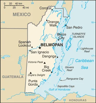 Reference map of Belize (CIA World Factbook)