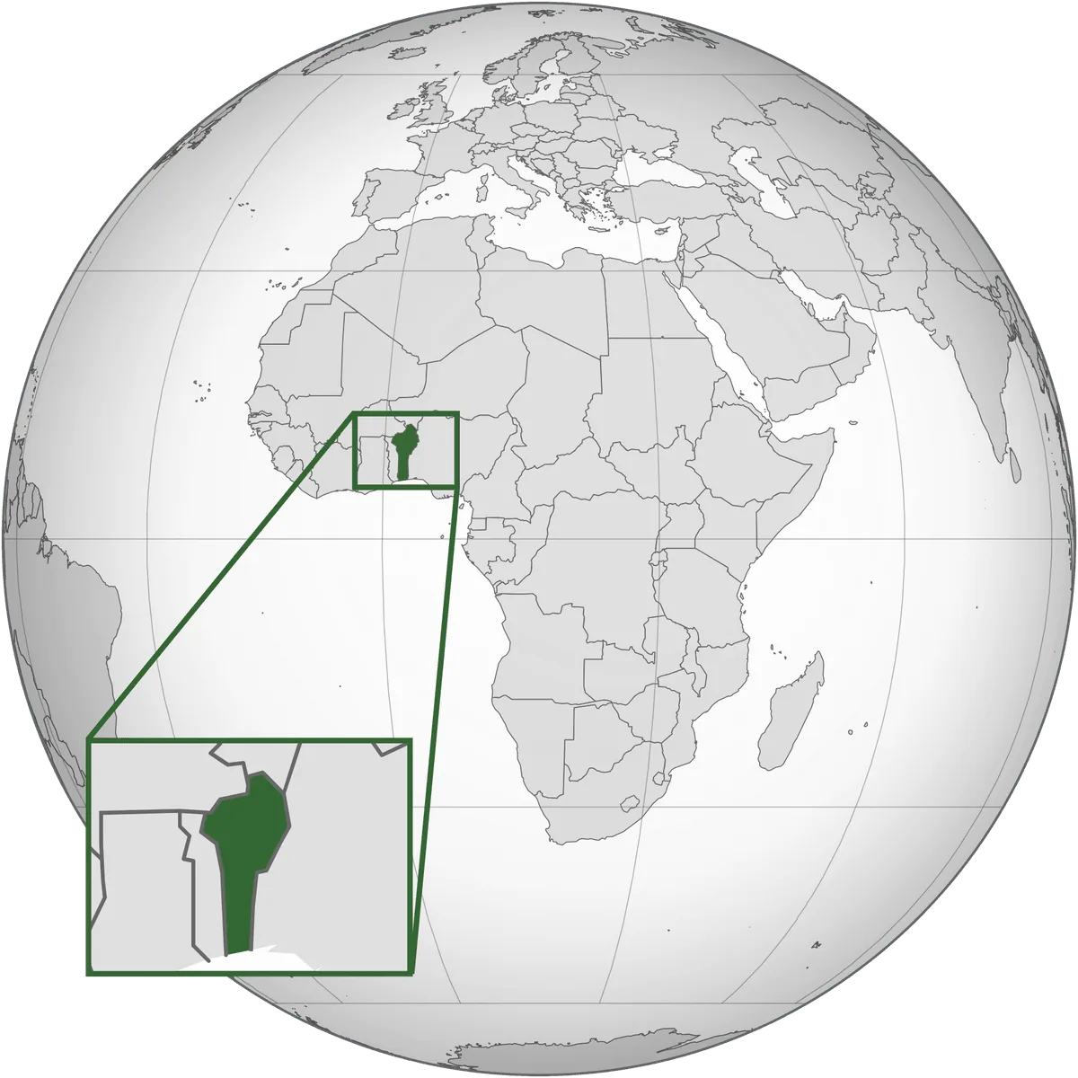 Benin on the globe