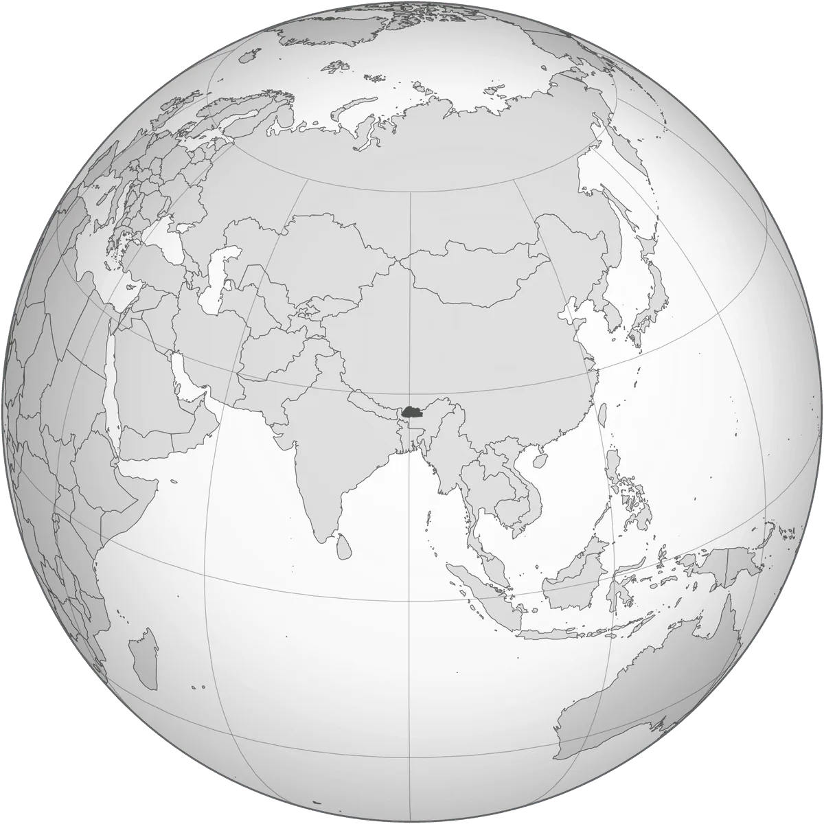 Bhutan on the globe
