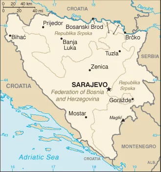 Reference map of Bosnia and Herzegovina (CIA World Factbook)
