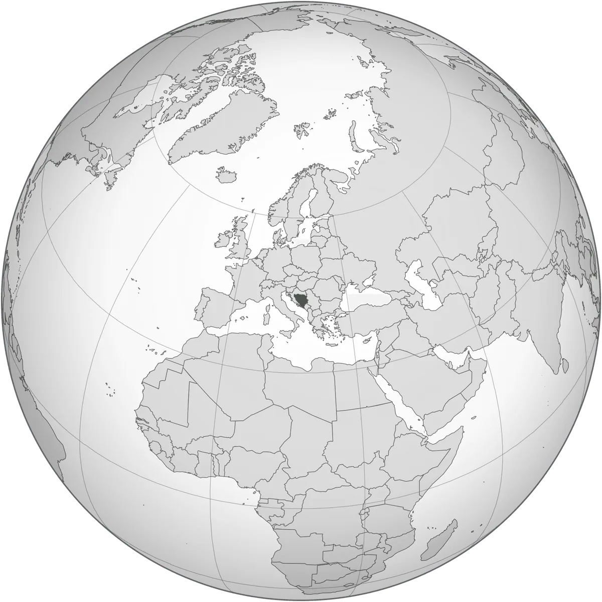 Bosnia and Herzegovina on the globe