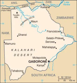 Reference map of Botswana (CIA World Factbook)