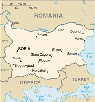 Reference map of Bulgaria (CIA World Factbook)