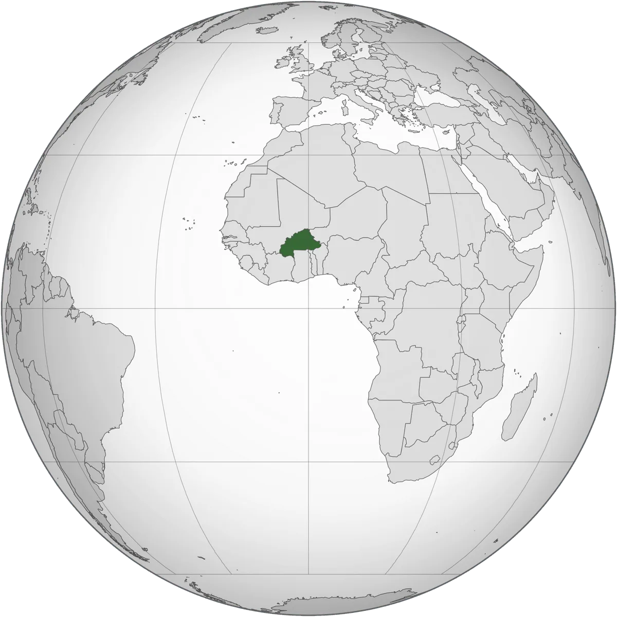Burkina Faso on the globe