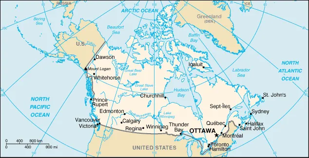 Reference map of Canada (CIA World Factbook)