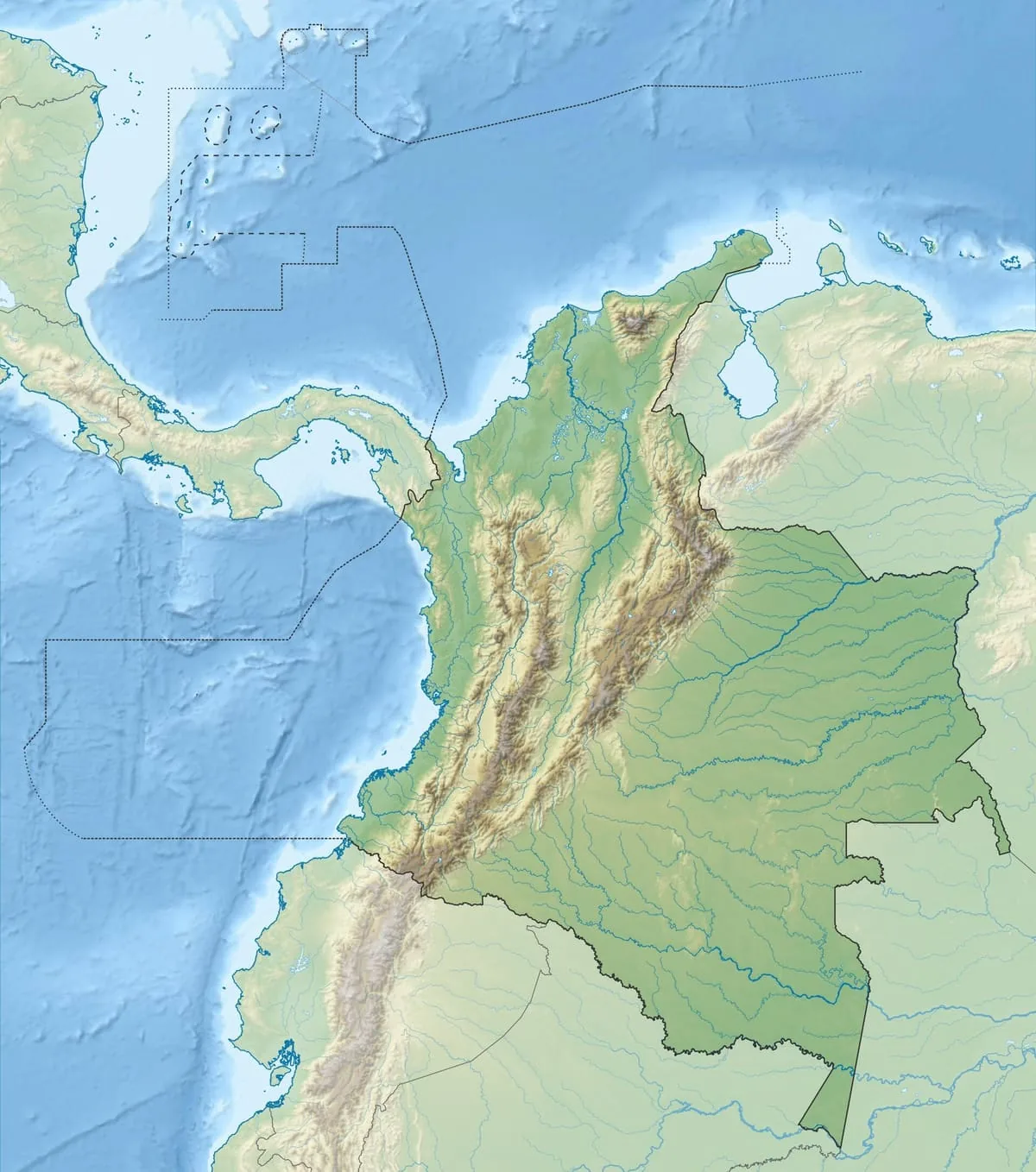 Relief map of Colombia — physical geography