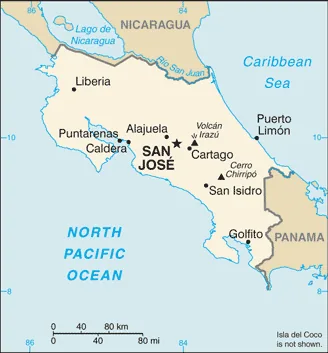 Reference map of Costa Rica (CIA World Factbook)