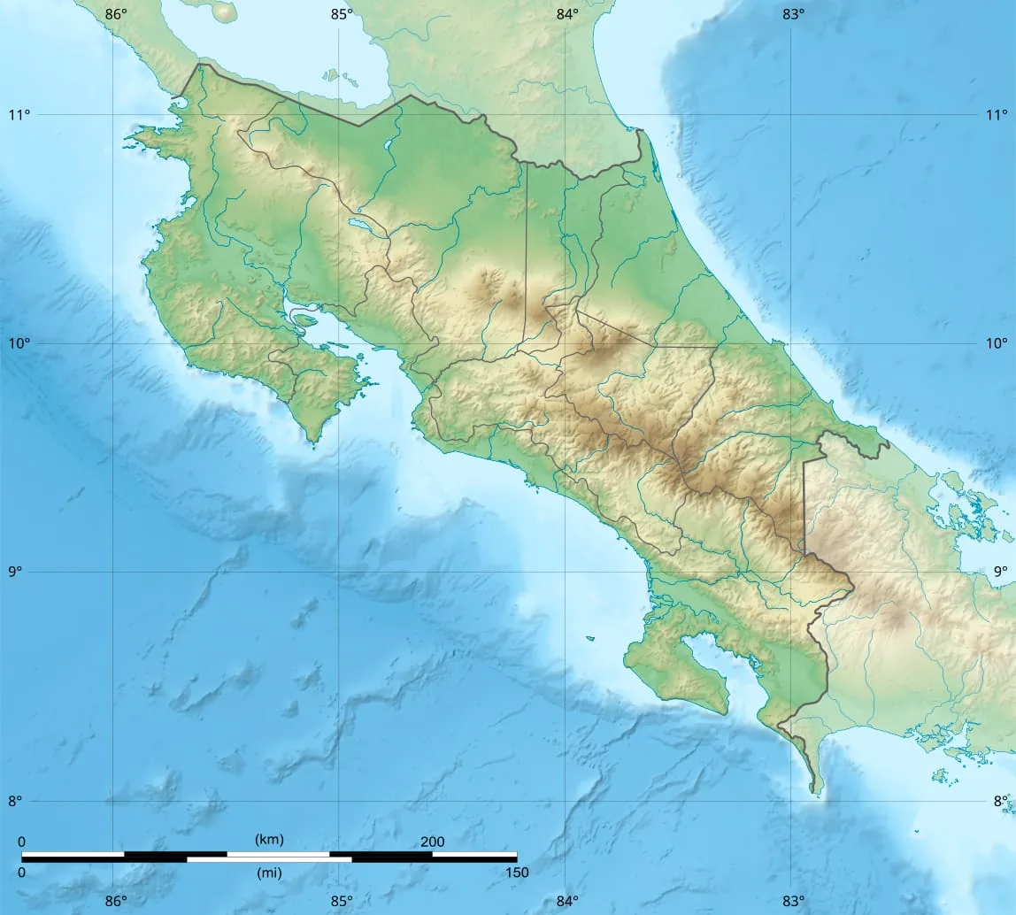 Relief map of Costa Rica — physical geography