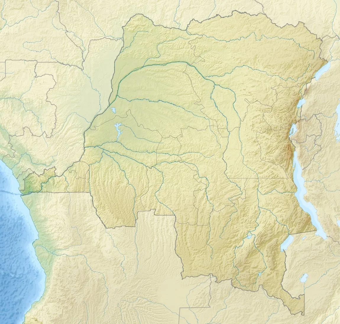 Relief map of the Democratic Republic of the Congo — physical geography