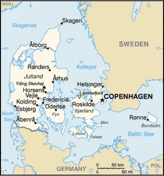 Reference map of Denmark (CIA World Factbook)