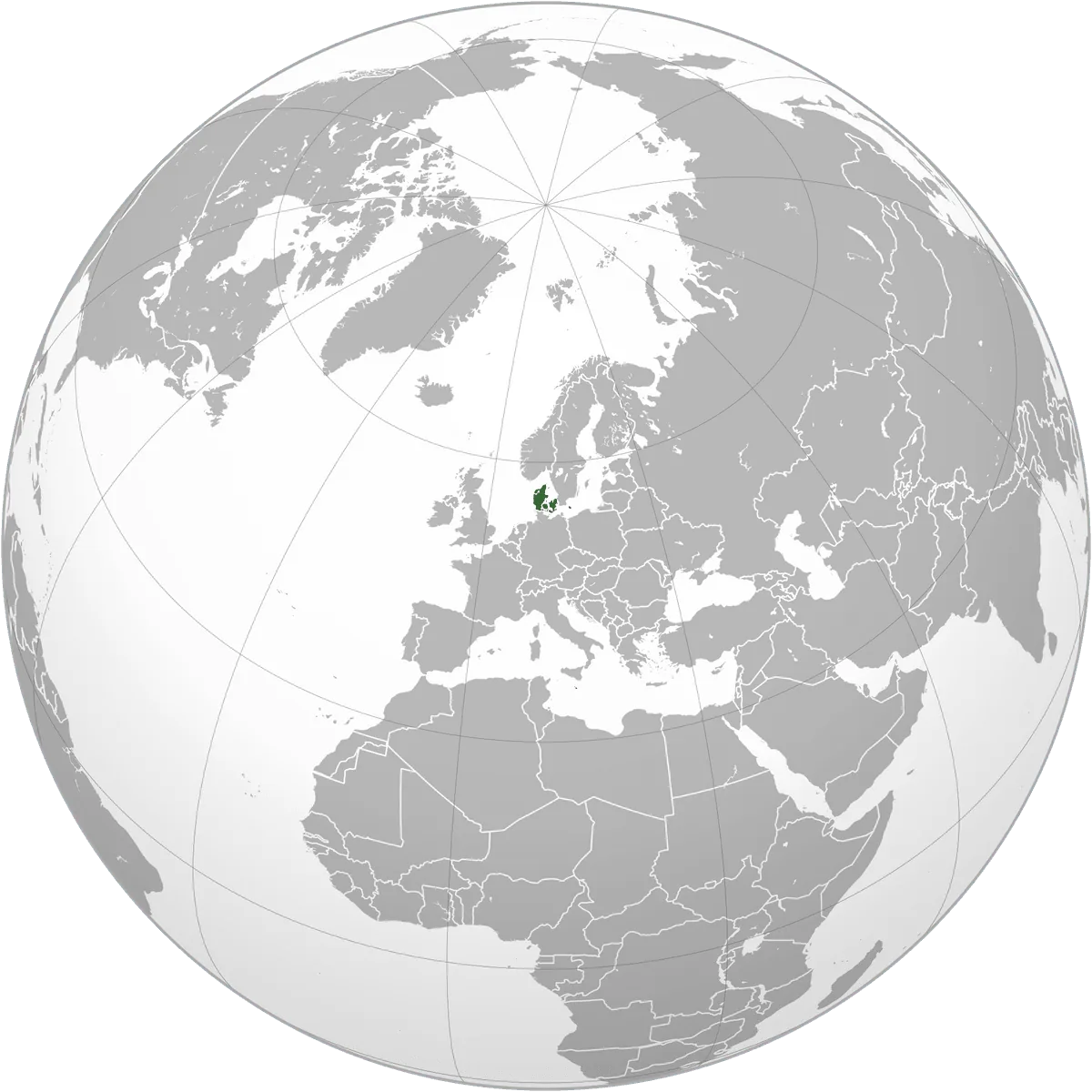 Denmark on the globe