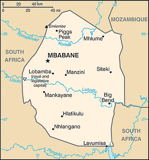 Reference map of Eswatini (CIA World Factbook)