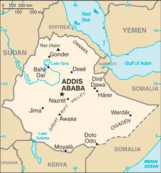 Reference map of Ethiopia (CIA World Factbook)