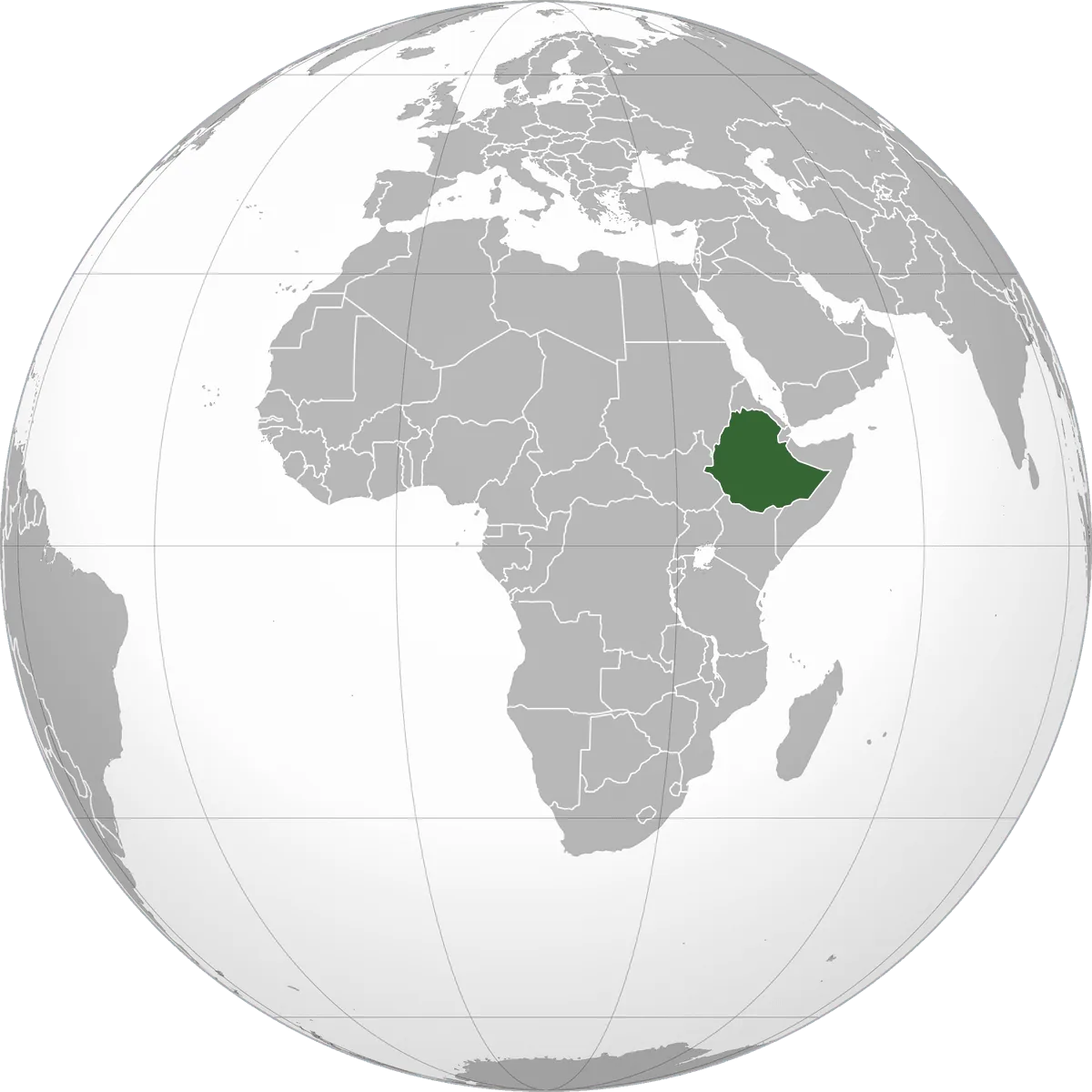 Ethiopia on the globe