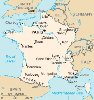 Reference map of France (CIA World Factbook)