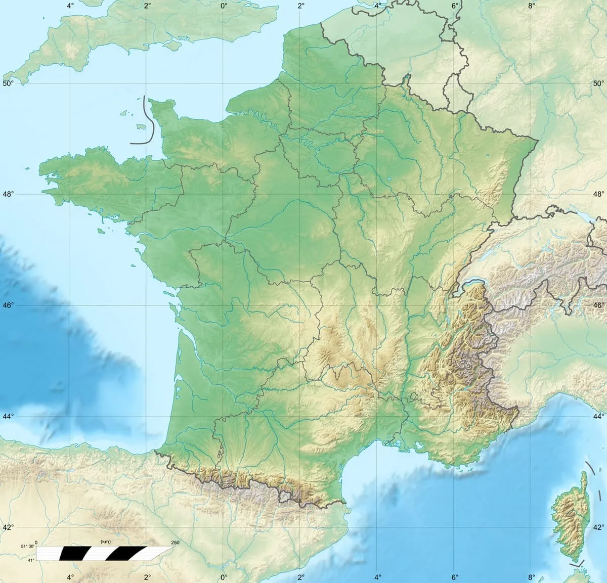 Relief map of France — physical geography