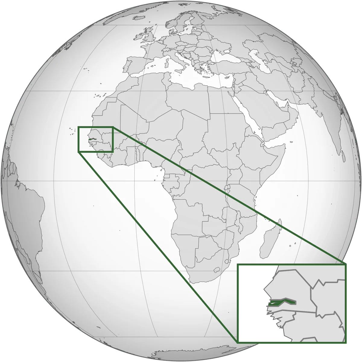 the Gambia on the globe