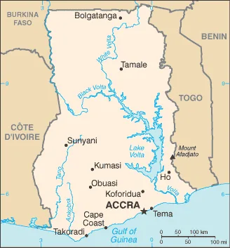 Reference map of Ghana (CIA World Factbook)