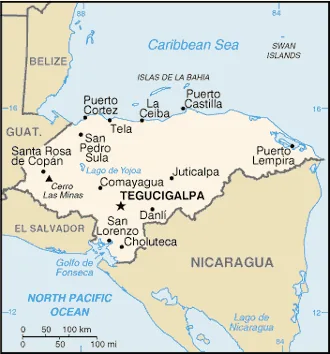 Reference map of Honduras (CIA World Factbook)