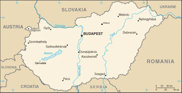 Reference map of Hungary (CIA World Factbook)