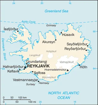 Reference map of Iceland (CIA World Factbook)