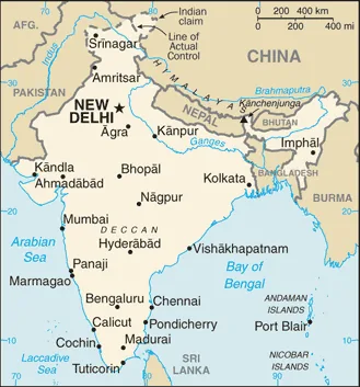 Reference map of India (CIA World Factbook)