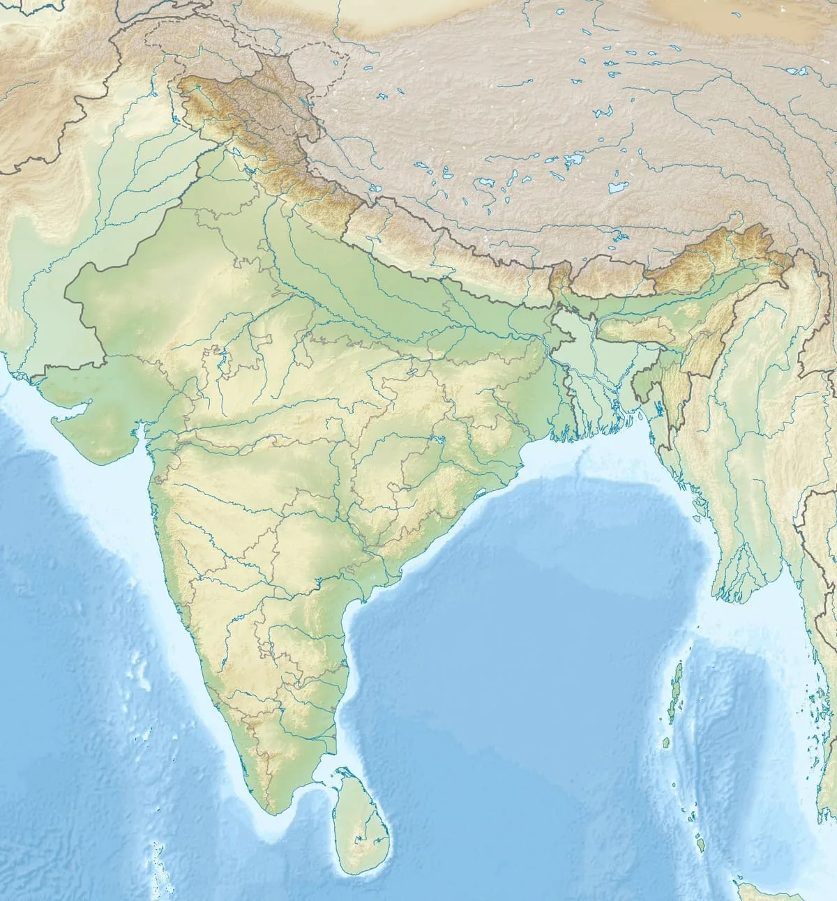 Relief map of India — physical geography