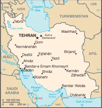 Reference map of Iran (CIA World Factbook)