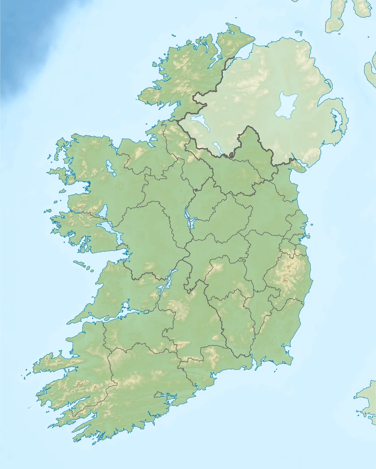 Relief map of Ireland — physical geography