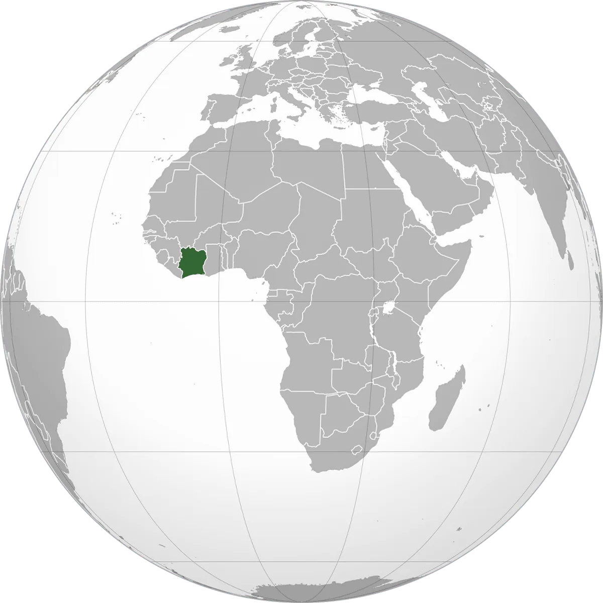 Ivory Coast on the globe