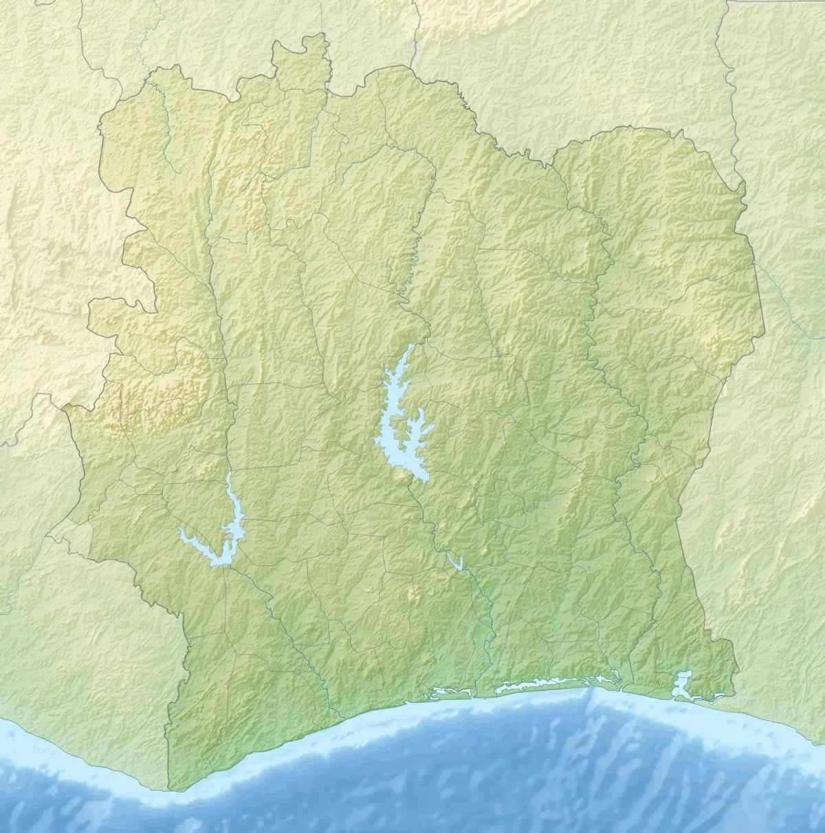 Relief map of Ivory Coast — physical geography