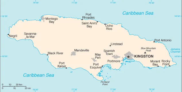 Reference map of Jamaica (CIA World Factbook)