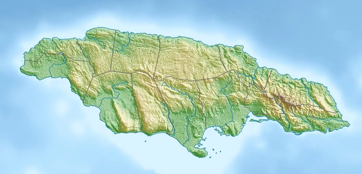 Relief map of Jamaica — physical geography