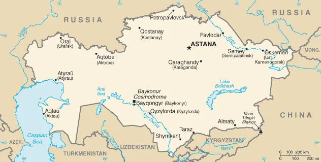 Reference map of Kazakhstan (CIA World Factbook)