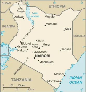 Reference map of Kenya (CIA World Factbook)