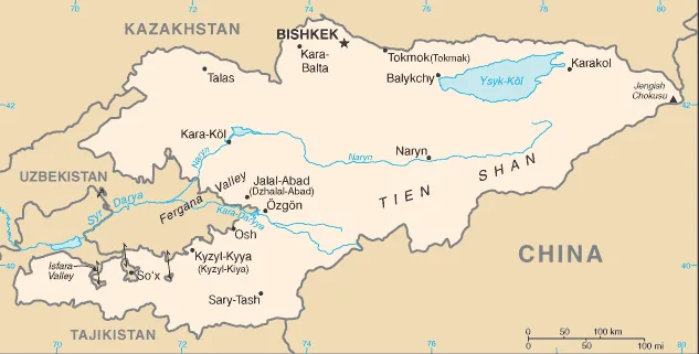 Reference map of Kyrgyzstan (CIA World Factbook)