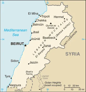 Reference map of Lebanon (CIA World Factbook)