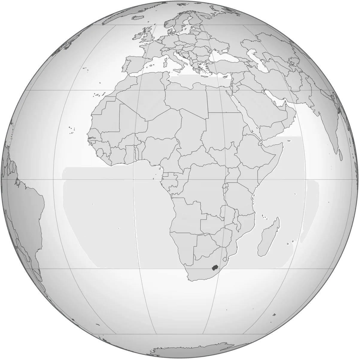 Lesotho on the globe