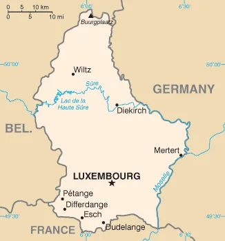 Reference map of Luxembourg (CIA World Factbook)
