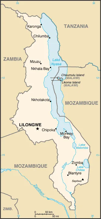 Reference map of Malawi (CIA World Factbook)