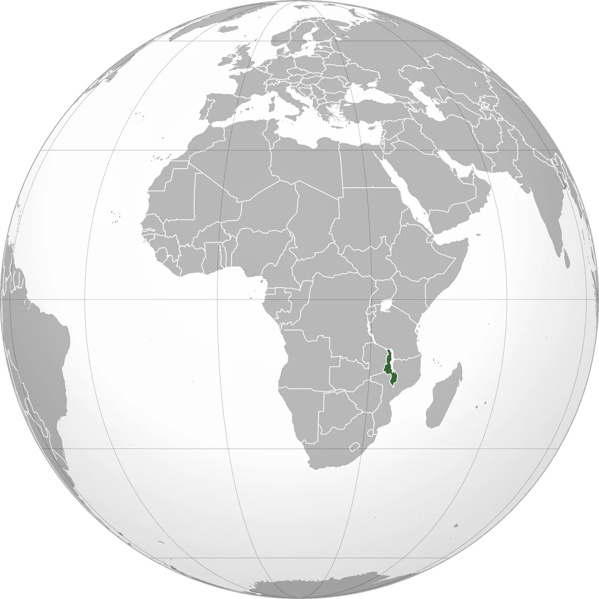 Malawi on the globe