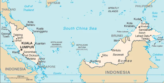 Reference map of Malaysia (CIA World Factbook)