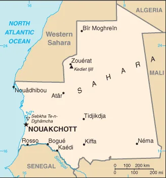 Reference map of Mauritania (CIA World Factbook)