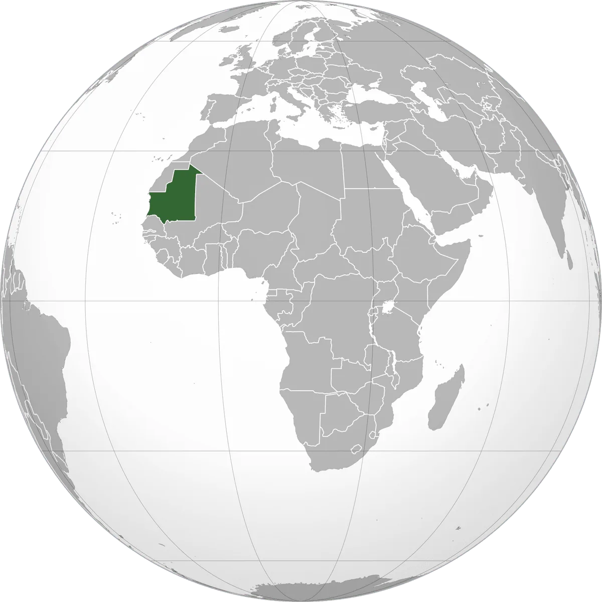 Mauritania on the globe